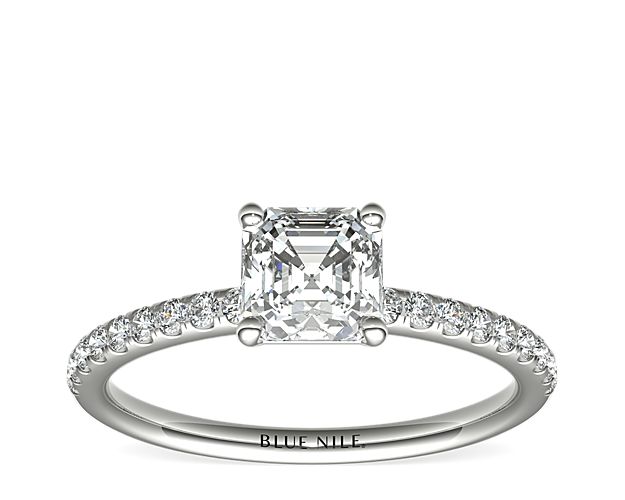 Riviera Pavé Diamond Engagement Ring in 14k White Gold (1/6 ct. tw.)