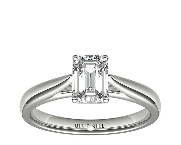 Tapered Cathedral Solitaire Engagement Ring in 14k White Gold
