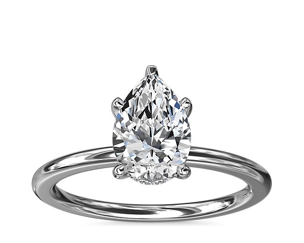 Solitaire Plus Hidden Halo Diamond Engagement Ring in 14k White Gold