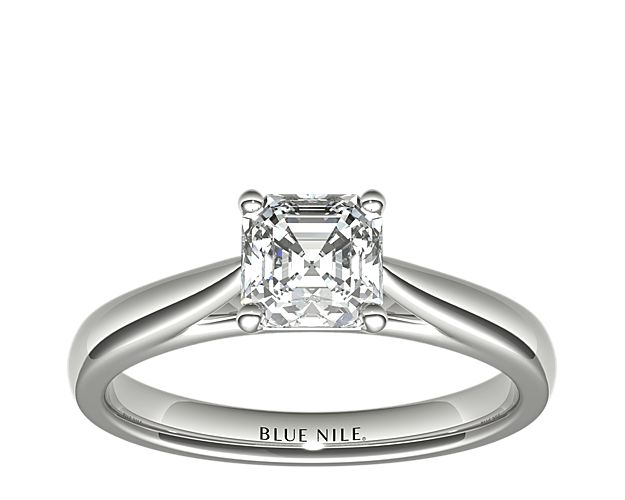 Tapered Cathedral Solitaire Engagement Ring in 14k White Gold