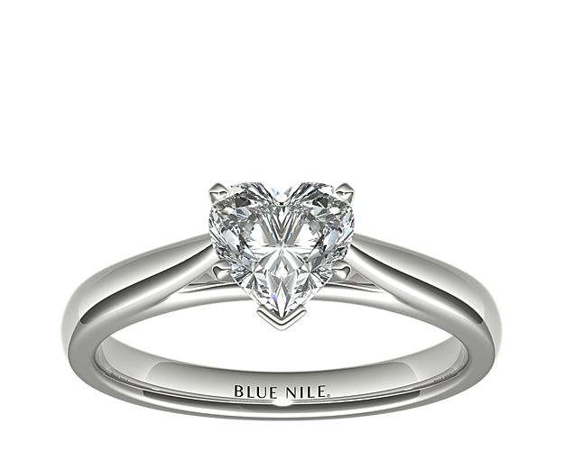 Tapered Cathedral Solitaire Engagement Ring in 14k White Gold