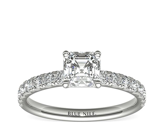 Scalloped Pavé Diamond Engagement Ring in 18k White Gold (3/8 ct. tw.)