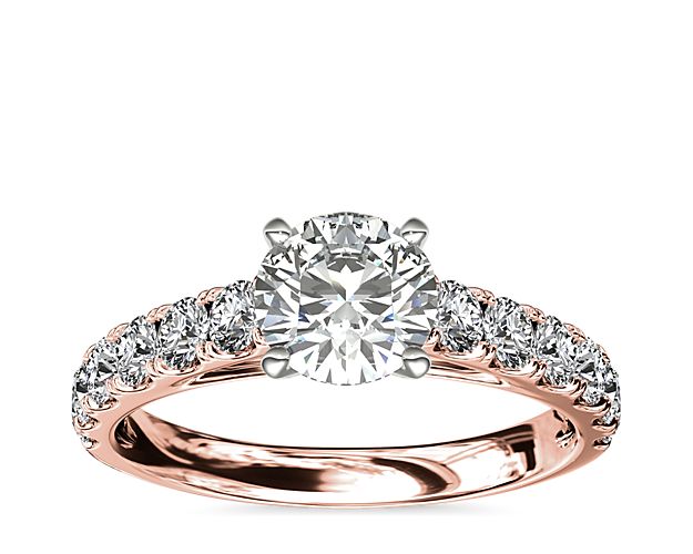 Riviera Cathedral Pavé Diamond Engagement Ring in 14k Rose Gold (1/2 ct. tw.)