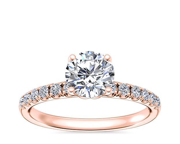 Mini Micropavé Diamond Engagement Ring in 14k Rose Gold
