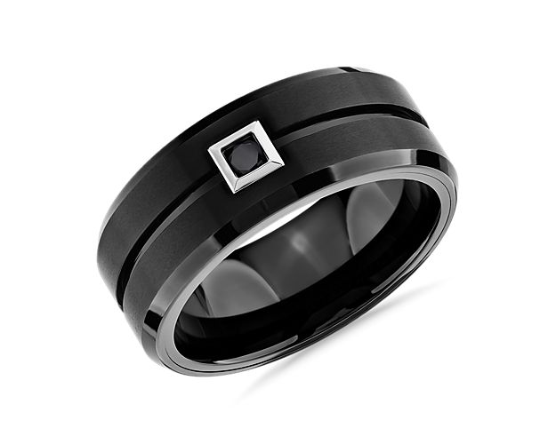 Single Black Diamond Wedding Ring in Black Tungsten Carbide (9 mm, 1/10 ct. tw.)