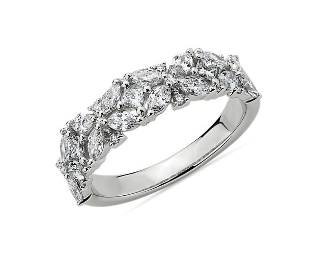Ornate Diamond Cluster Fashion Ring in 14k White Gold (1 ct. tw.)