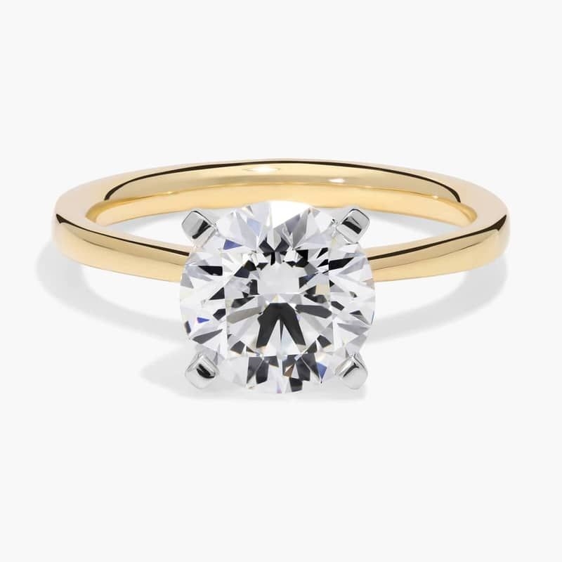2 CT. GIA Certified Round Lab Created Diamond Petite Solitaire Engagement Ring in 14k Yellow Gold
