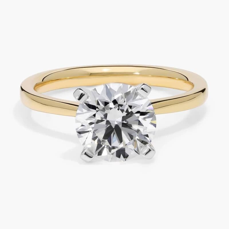 2 CT. GIA Certified Round Lab Created Diamond Petite Solitaire Engagement Ring in 14k Yellow Gold