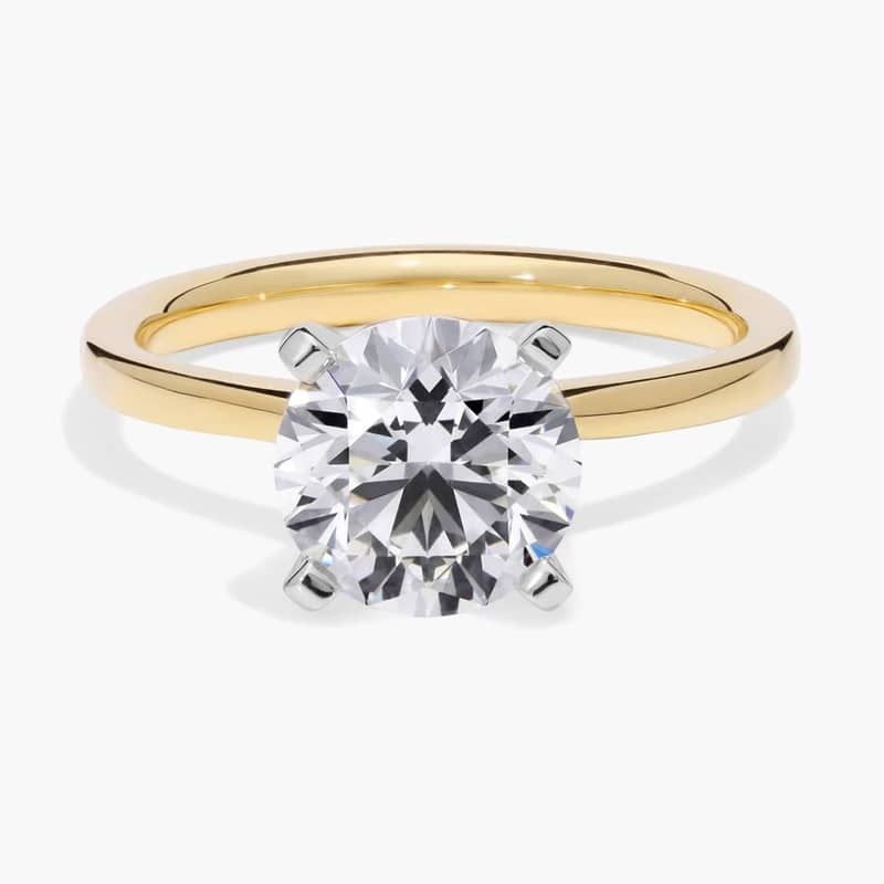 2 CT. GIA Certified Round Lab Created Diamond Petite Solitaire Engagement Ring in 14k Yellow Gold