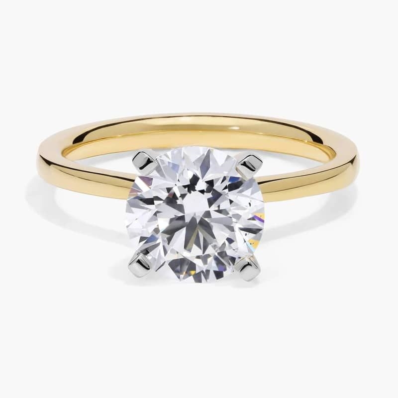 2 CT. GIA Certified Round Lab Created Diamond Petite Solitaire Engagement Ring in 14k Yellow Gold