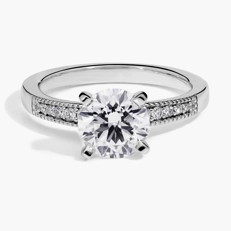 1 1/2 CT. GIA Certified Round Lab Created Diamond Graduated Milgrain Diamond Engagement Ring in Platinum (1/10 ct. tw.)
