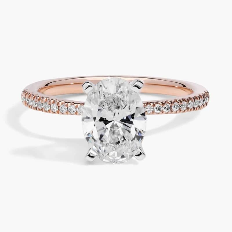 1 1/2 CT. GIA Certified Oval Lab Created Diamond Petite Micropavé Diamond Engagement Ring in 14k Rose Gold (1/10 ct. tw.)